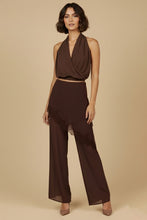 Load image into Gallery viewer, Drape Top + Scarf Waist Pant Set- Brown
