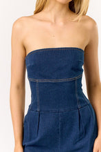 Load image into Gallery viewer, Strapless Dark Blue Denim Romper
