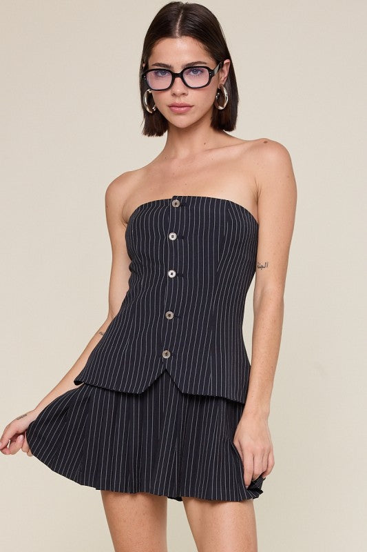 Pinstripe Tailored Black Mini Dress