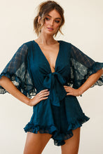 Load image into Gallery viewer, Teal Ruffle Tie Romper
