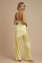 Load image into Gallery viewer, Muted Yellow Satin lace halter jumpsuit
