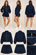 Load image into Gallery viewer, Denim Polka Jacket &amp; Short Two Piece Set
