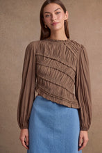 Load image into Gallery viewer, Mocha Ruched Long Sleeve Asymmetrical Hem Top
