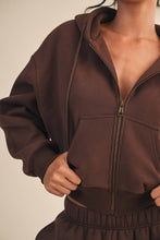 Load image into Gallery viewer, Cozy Fleece Oversized Crop Full Zip Hoodie - Chocolate
