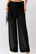 Load image into Gallery viewer, Lace Wrap Detail Sheer Wide Leg Pants - Black
