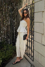 Load image into Gallery viewer, Cream Striped Strapless Peplum Top + Barrel Pant Set
