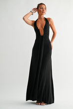 Load image into Gallery viewer, Black Deep Plunge Halter Maxi Dress
