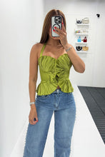 Load image into Gallery viewer, Olive Pleated Halter Top
