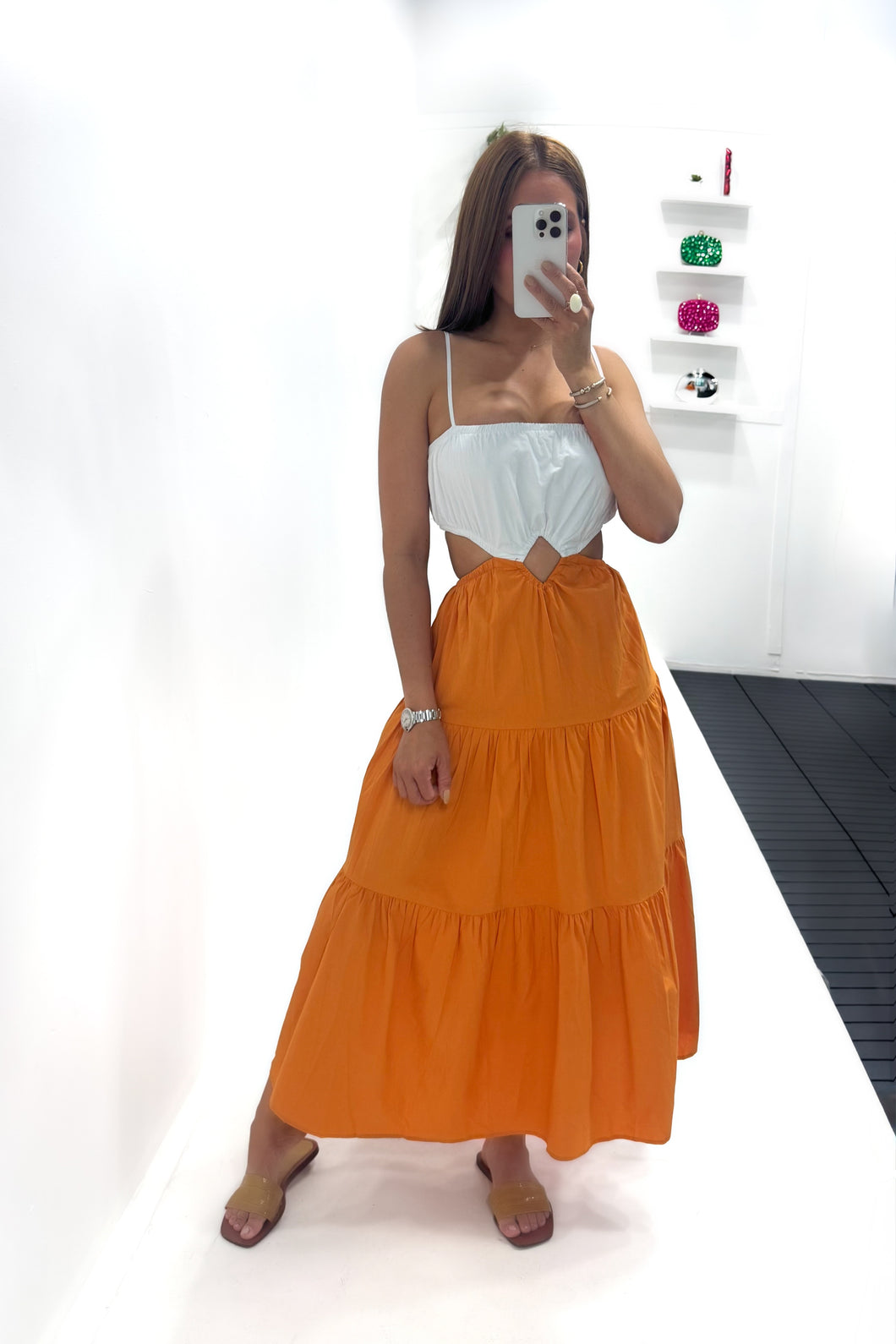 Solana White|Orange Dress
