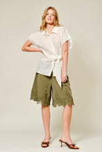 Load image into Gallery viewer, Pleated Lace-Hem Long Shorts Olive
