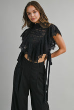 Load image into Gallery viewer, Black Lace Ruffled Top
