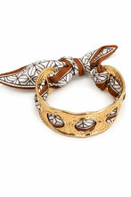 Load image into Gallery viewer, Gold Tone Fabric Tie Bangle Bracelet
