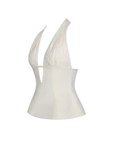 Load image into Gallery viewer, Quinzella Butter Yellow Linen Plunging Halter Top

