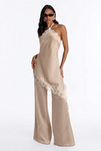 Load image into Gallery viewer, Taupe Satin Lace Halter Jumpsuit
