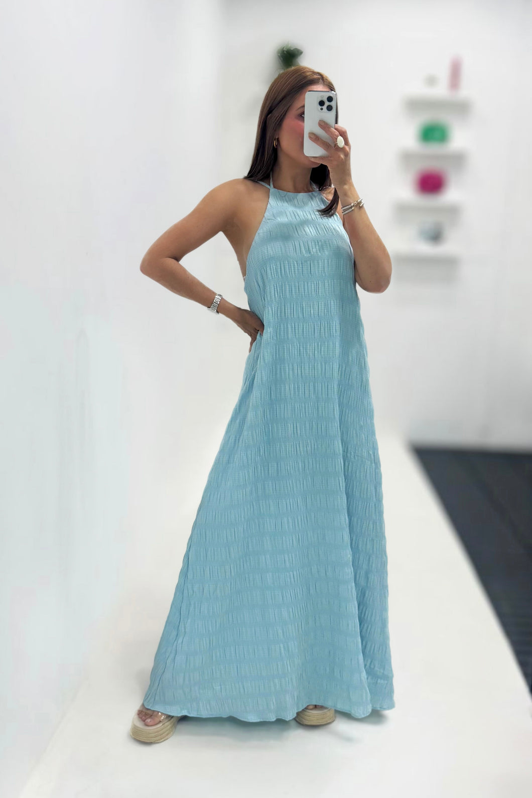 Open Back Maxi Dress- Light Blue