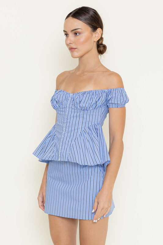 Preppy Striped Top + Skirt Set