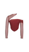 Load image into Gallery viewer, Burgundy Mesh Sleeve Corset Top

