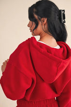 Load image into Gallery viewer, Cozy Fleece Oversized Crop Full Zip Hoodie - Red
