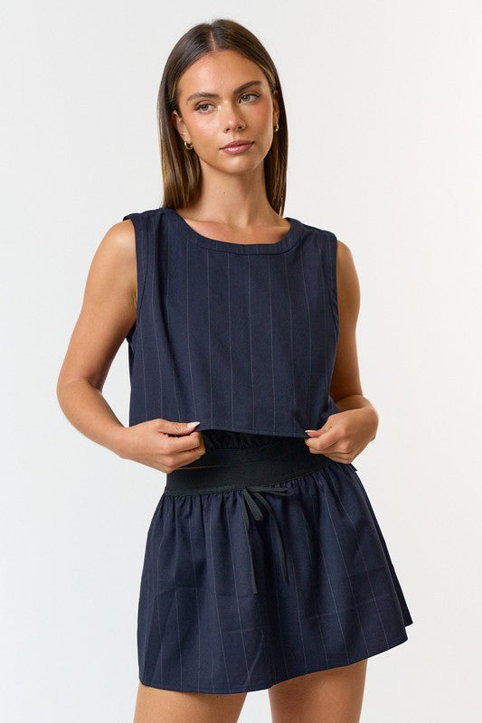 Navy Pinstripe Top + Skirt Set
