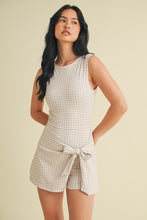 Load image into Gallery viewer, Gingham Print Sleeveless Wrap Tie Front Dress - Beige
