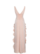 Load image into Gallery viewer, Tala Peach Ruched Waist Double High Slit Maxi Gown
