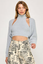 Load image into Gallery viewer, Fuzzy Mock Neck Top + Cardigan Set- Grey
