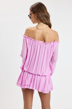 Load image into Gallery viewer, Chiffon Off Shoulder Tie Accent Mini Dress- Lilac
