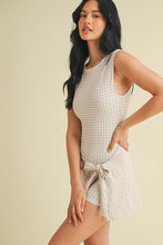Load image into Gallery viewer, Gingham Print Sleeveless Wrap Tie Front Dress - Beige
