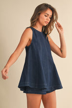 Load image into Gallery viewer, Sleeveless Dark Denim Shorts Set
