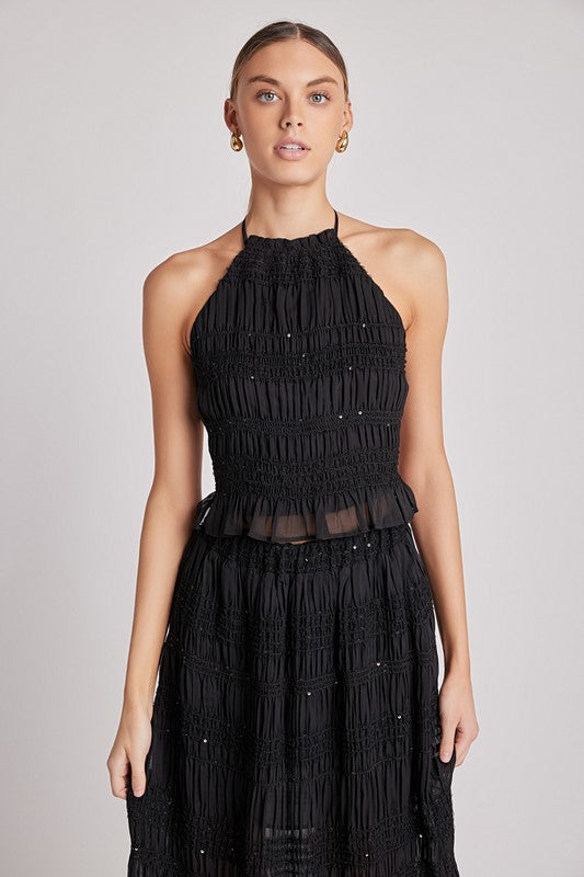 Chiffon Shimmer Sequin Halter Top