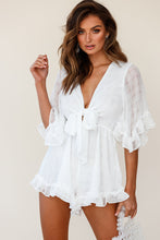 Load image into Gallery viewer, White Ruffle Tie Romper
