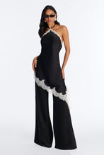Load image into Gallery viewer, Black Satin Lace Halter Jumpsuit
