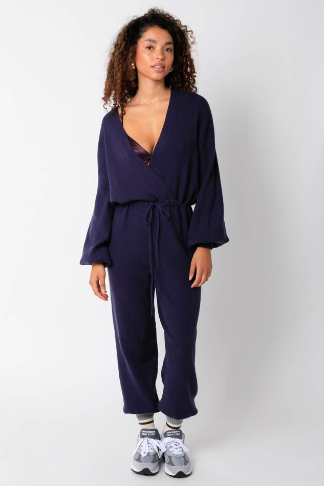 Navy Travel Sweater Jumpsuit
