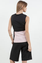 Load image into Gallery viewer, Contrasted Sleeveless Button Down Top with Removable Tie - Black/Pink
