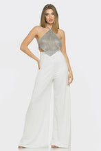 Load image into Gallery viewer, Silver Sequin Knit Halter Tie Top
