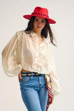 Load image into Gallery viewer, Ivory Polka Dot Silk Blouse With Balloon Sleeves
