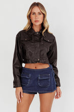 Load image into Gallery viewer, Black Faux Leather Crop Jacket
