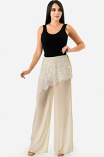 Load image into Gallery viewer, Lace Wrap Detail Sheer Wide Leg Pants - Cream
