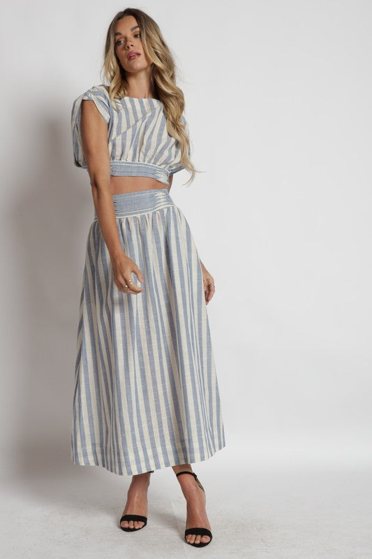 Linen Striped Maxi Skirt Set