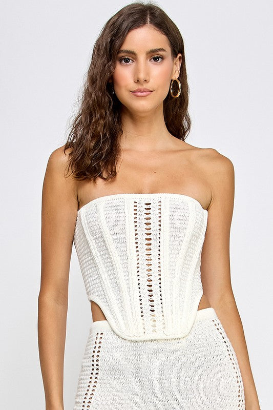 Crochet Corset Strapless Top- White