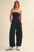 Load image into Gallery viewer, Pleated Strapless Peplum Barrel Jumpsuit- Black
