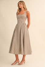 Load image into Gallery viewer, Jumbo Back Buckle Cream Striped Midi Dress
