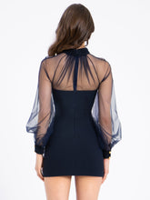 Load image into Gallery viewer, Navy Blue Mesh Lantern Sleeve Mini Dress
