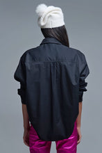 Load image into Gallery viewer, Black Oversized Poplin White Beaded Bow Buttons
