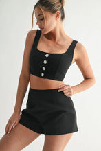 Load image into Gallery viewer, Black Crystal Accent Crop Top &amp; Short Set
