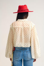 Load image into Gallery viewer, Ivory Polka Dot Silk Blouse With Balloon Sleeves

