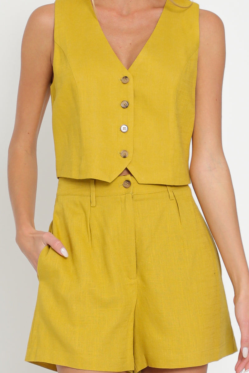 mustard yellow dress vest Linen Mustard Vest Set M