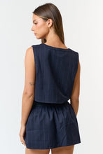 Load image into Gallery viewer, Navy Pinstripe Top + Skirt Set
