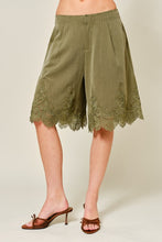 Load image into Gallery viewer, Pleated Lace-Hem Long Shorts Olive
