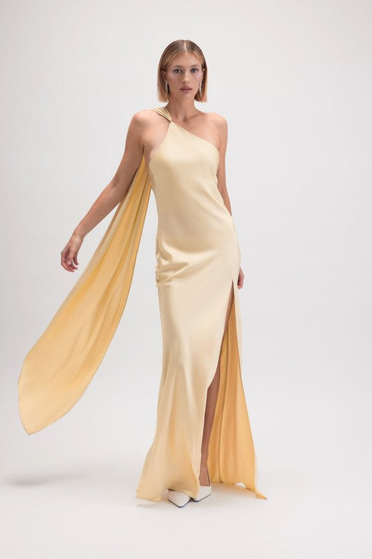 Lune Scarf Satin Dress- Butter Yellow